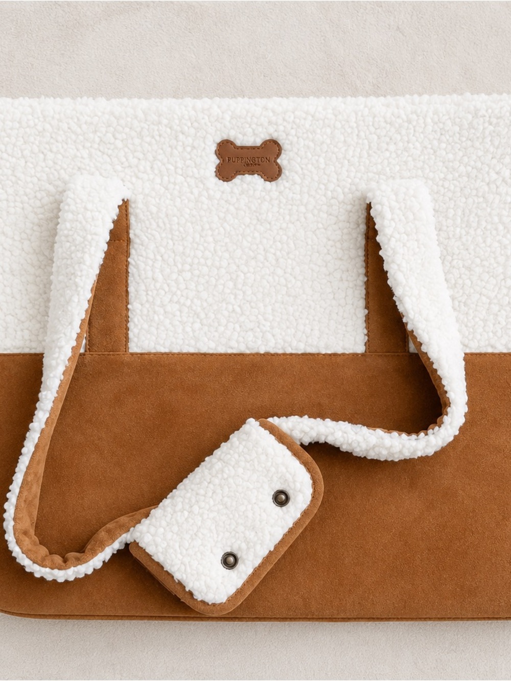 UGG Suede Tote with Cream Sherpa Trim in Chestnut